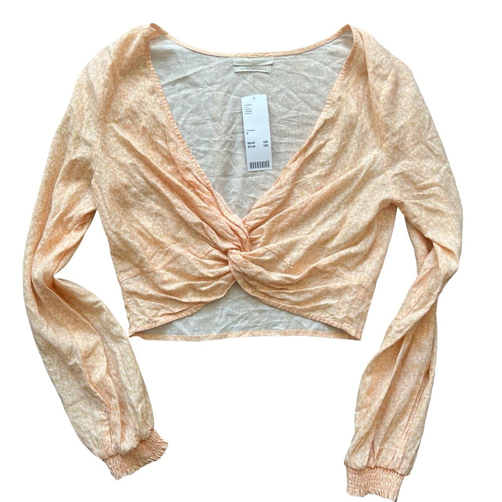 NWT Urban Outfitters boho womens peach floral twist front crop top small